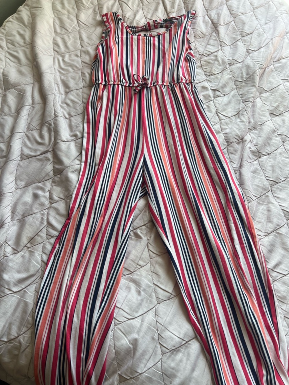 Sleeveless Multi-Stripe Pink Navy Cream Jumpsuit
